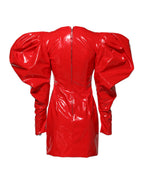 Dolce & Gabbana Red Patent Leather Puff Sleeves Mini Dress