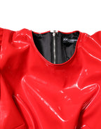 Dolce & Gabbana Red Patent Leather Puff Sleeves Mini Dress - Zeiniez