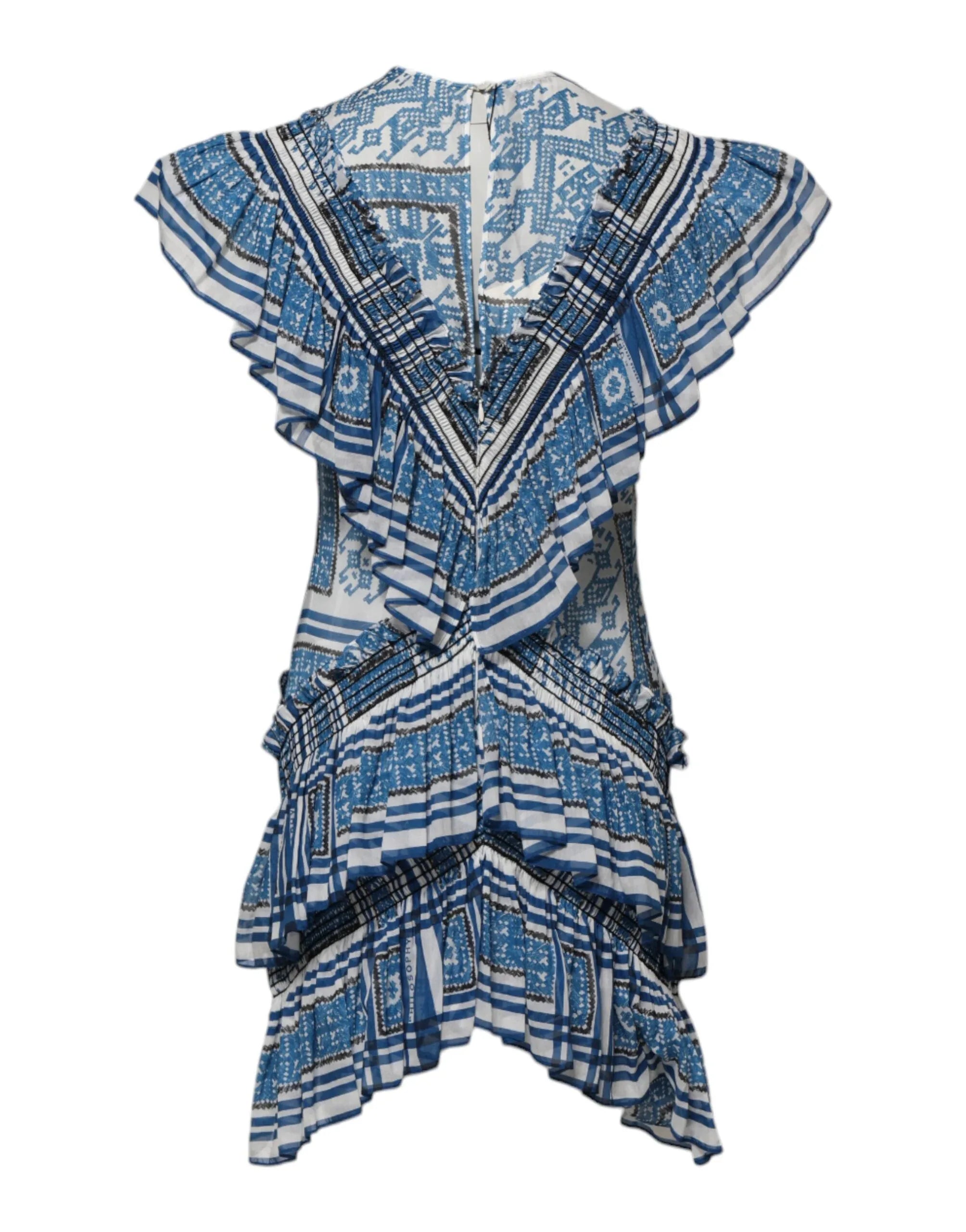 Philosophy di Lorenzo Serafini Blue Patterned Layered Short Sleeves Mini Dress - Zeiniez