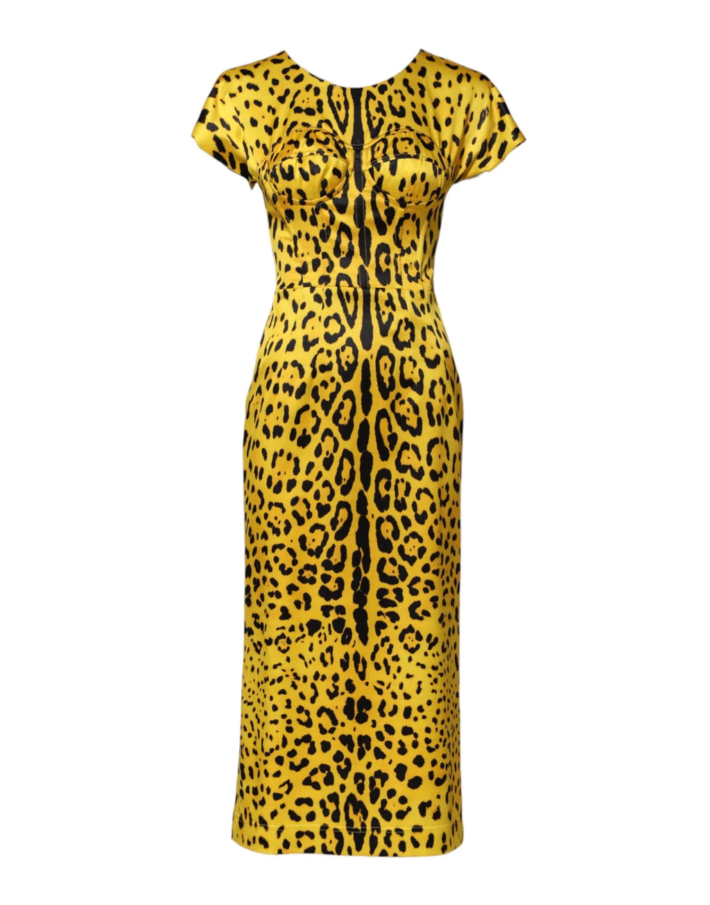 Dolce & Gabbana Yellow Polyester Leopard Midi Sheath Dress - Zeiniez