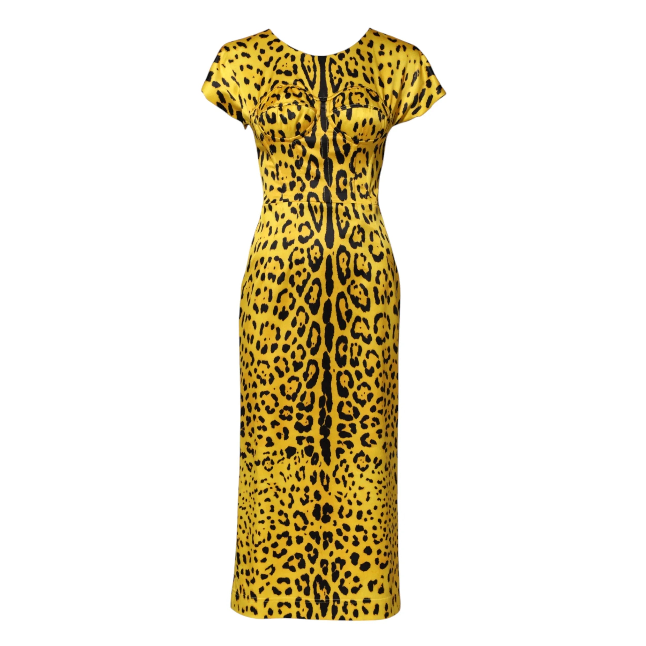 Dolce & Gabbana Yellow Polyester Leopard Midi Sheath Dress - Zeiniez