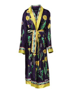 Dolce & Gabbana Blue Floral Print Silk Long Sleeves Wrap Robe - Zeiniez