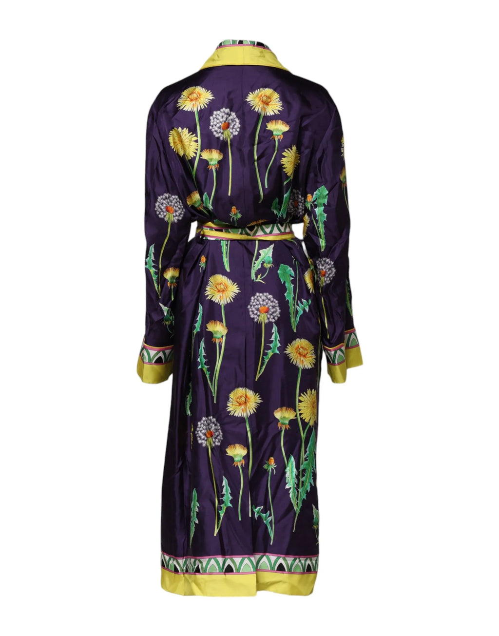 Dolce & Gabbana Blue Floral Print Silk Long Sleeves Wrap Robe - Zeiniez