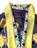 Dolce & Gabbana Blue Floral Print Silk Long Sleeves Wrap Robe - Zeiniez
