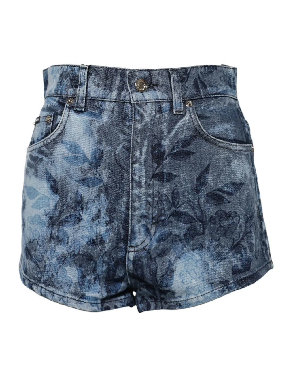 Dolce & Gabbana Blue Floral Print Denim Cotton Hot Pants Shorts - Zeiniez