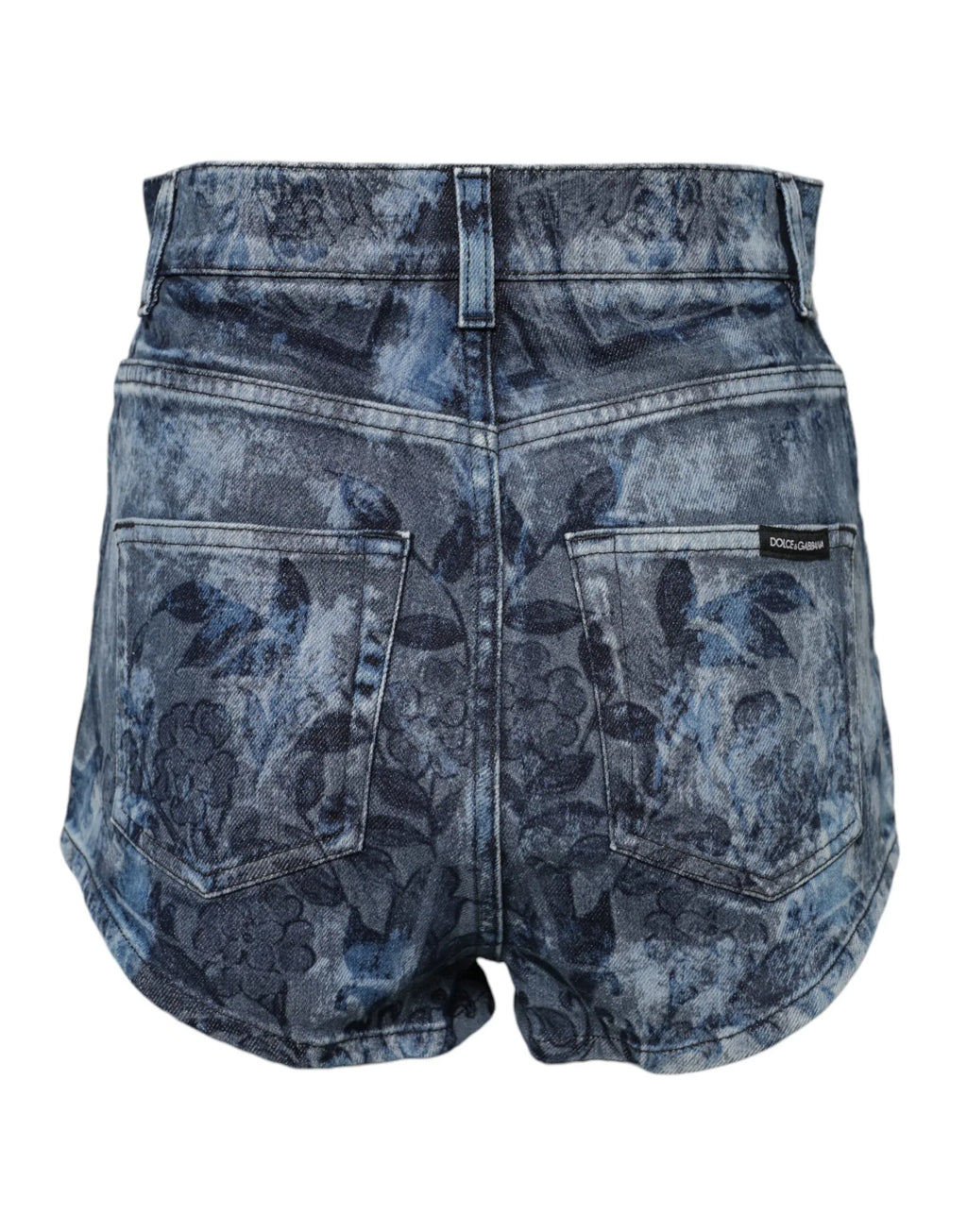Dolce & Gabbana Blue Floral Print Denim Cotton Hot Pants Shorts - Zeiniez