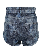 Dolce & Gabbana Blue Floral Print Denim Cotton Hot Pants Shorts - Zeiniez