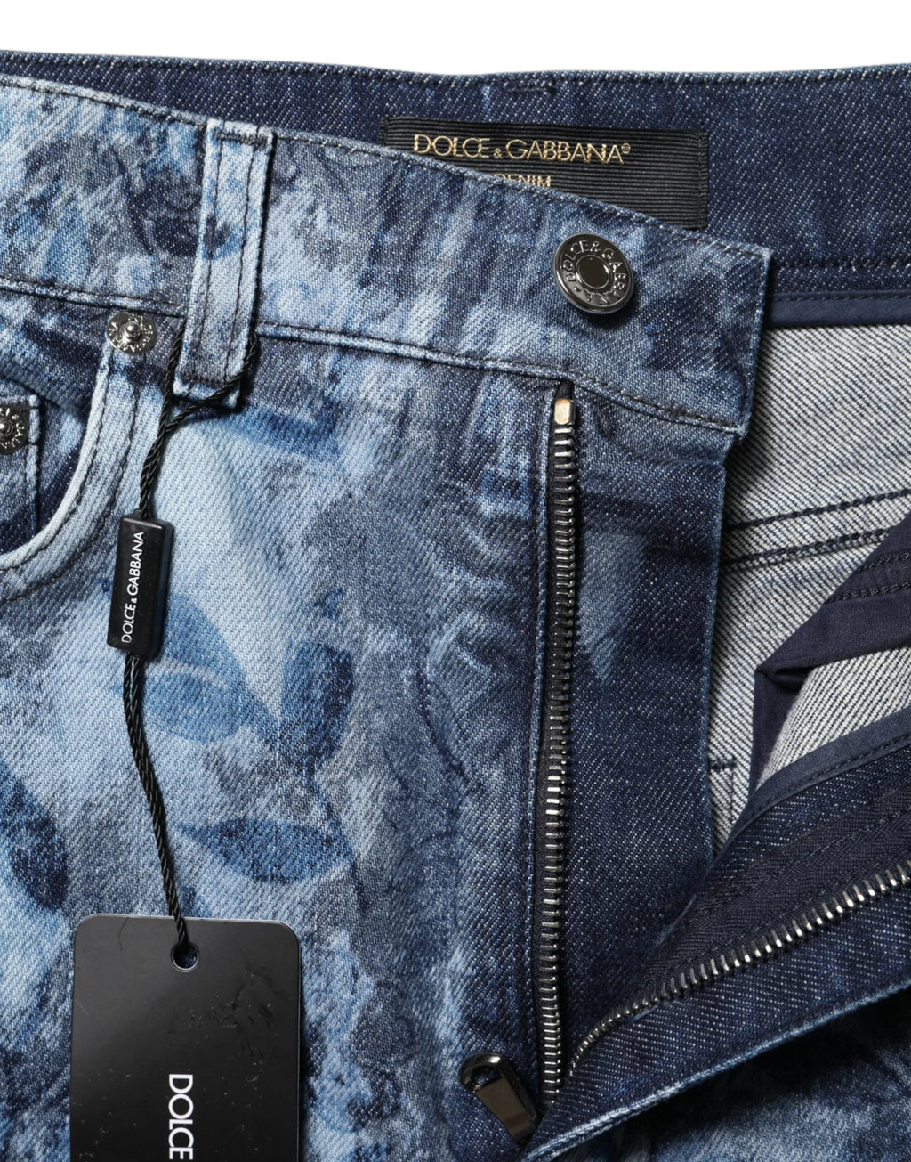 Dolce & Gabbana Blue Floral Print Denim Cotton Hot Pants Shorts - Zeiniez