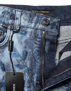 Dolce & Gabbana Blue Floral Print Denim Cotton Hot Pants Shorts - Zeiniez