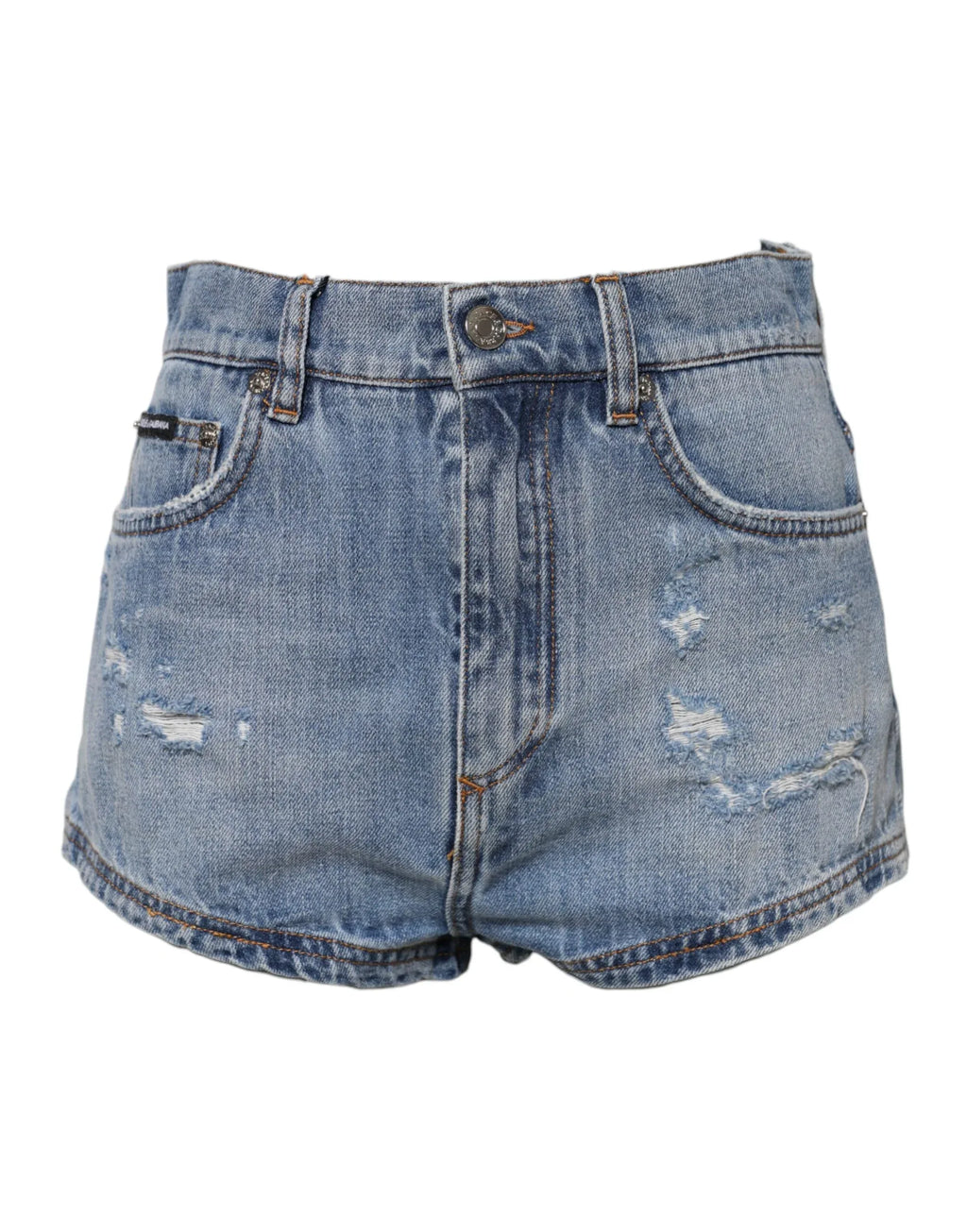 Dolce & Gabbana Blue Logo Plaque Denim Cotton Hot Pants Shorts - Zeiniez