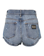 Dolce & Gabbana Blue Logo Plaque Denim Cotton Hot Pants Shorts - Zeiniez