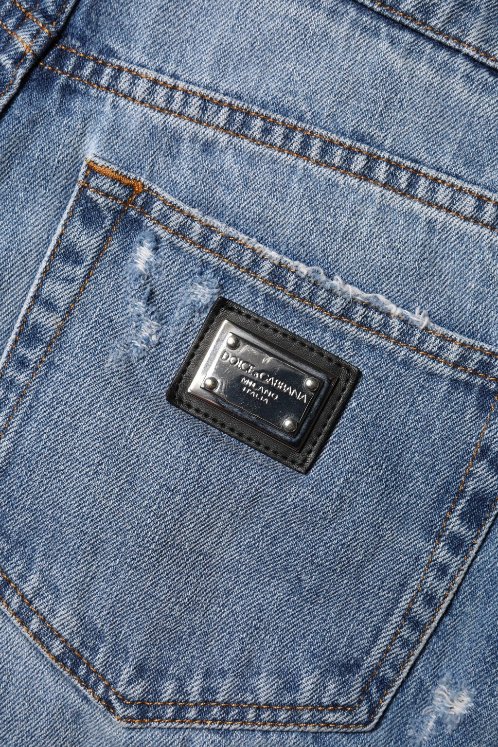 Dolce & Gabbana Blue Logo Plaque Denim Cotton Hot Pants Shorts - Zeiniez