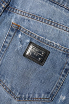 Dolce & Gabbana Blue Logo Plaque Denim Cotton Hot Pants Shorts - Zeiniez