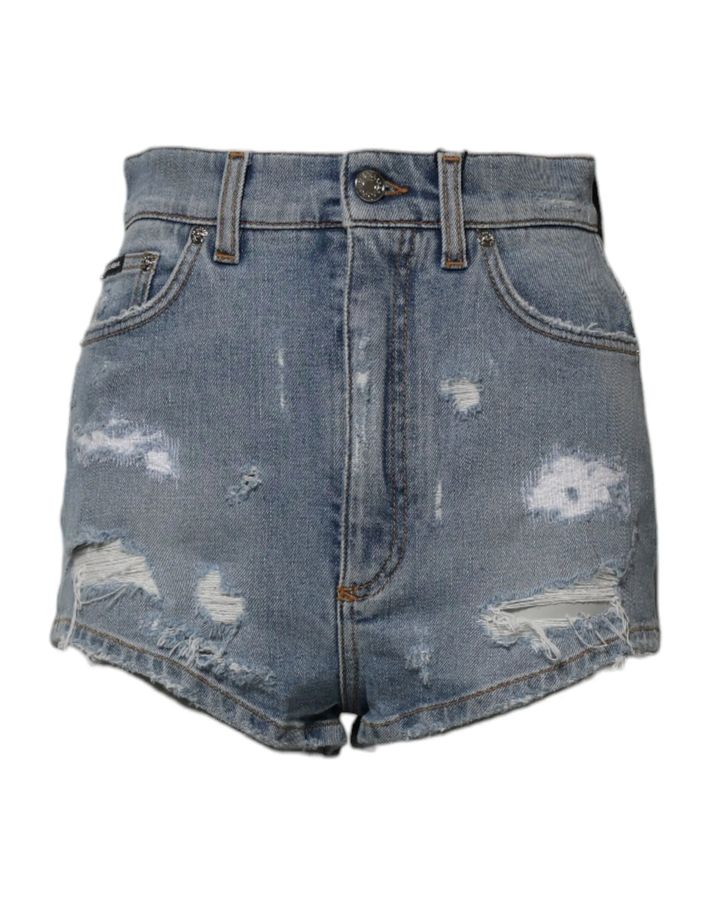Dolce & Gabbana Blue Tattered Denim Cotton Hot Pants Shorts - Zeiniez