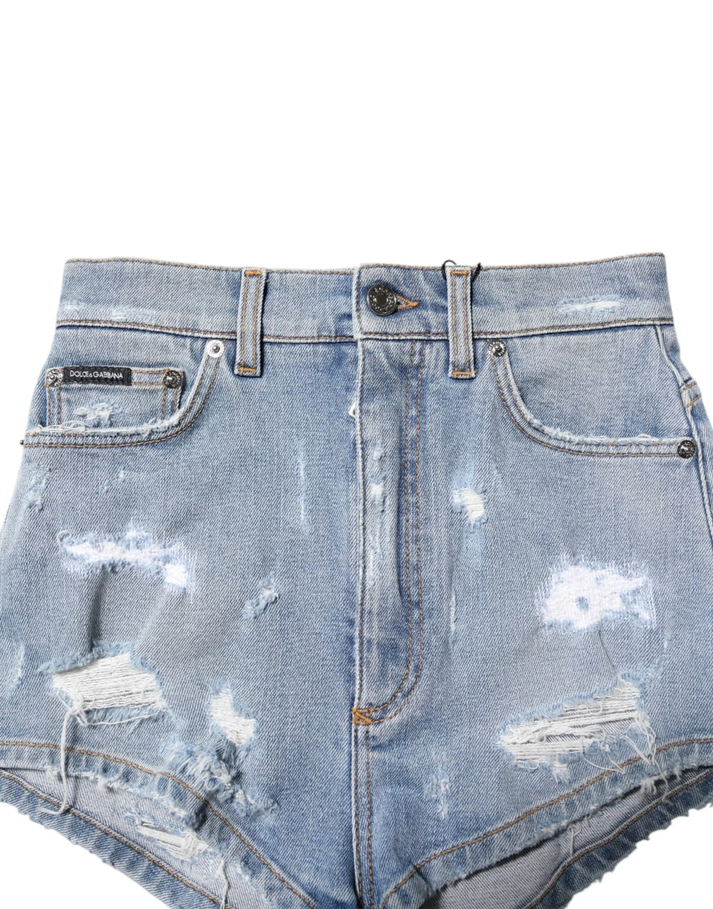 Dolce & Gabbana Blue Tattered Denim Cotton Hot Pants Shorts - Zeiniez