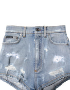 Dolce & Gabbana Blue Tattered Denim Cotton Hot Pants Shorts - Zeiniez