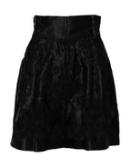 Dolce & Gabbana Black Floral Embroidery Silk High Waist Shorts