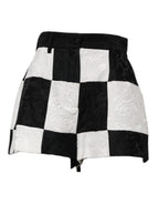 Dolce & Gabbana Black White Floral Brocade Hot Pants Shorts