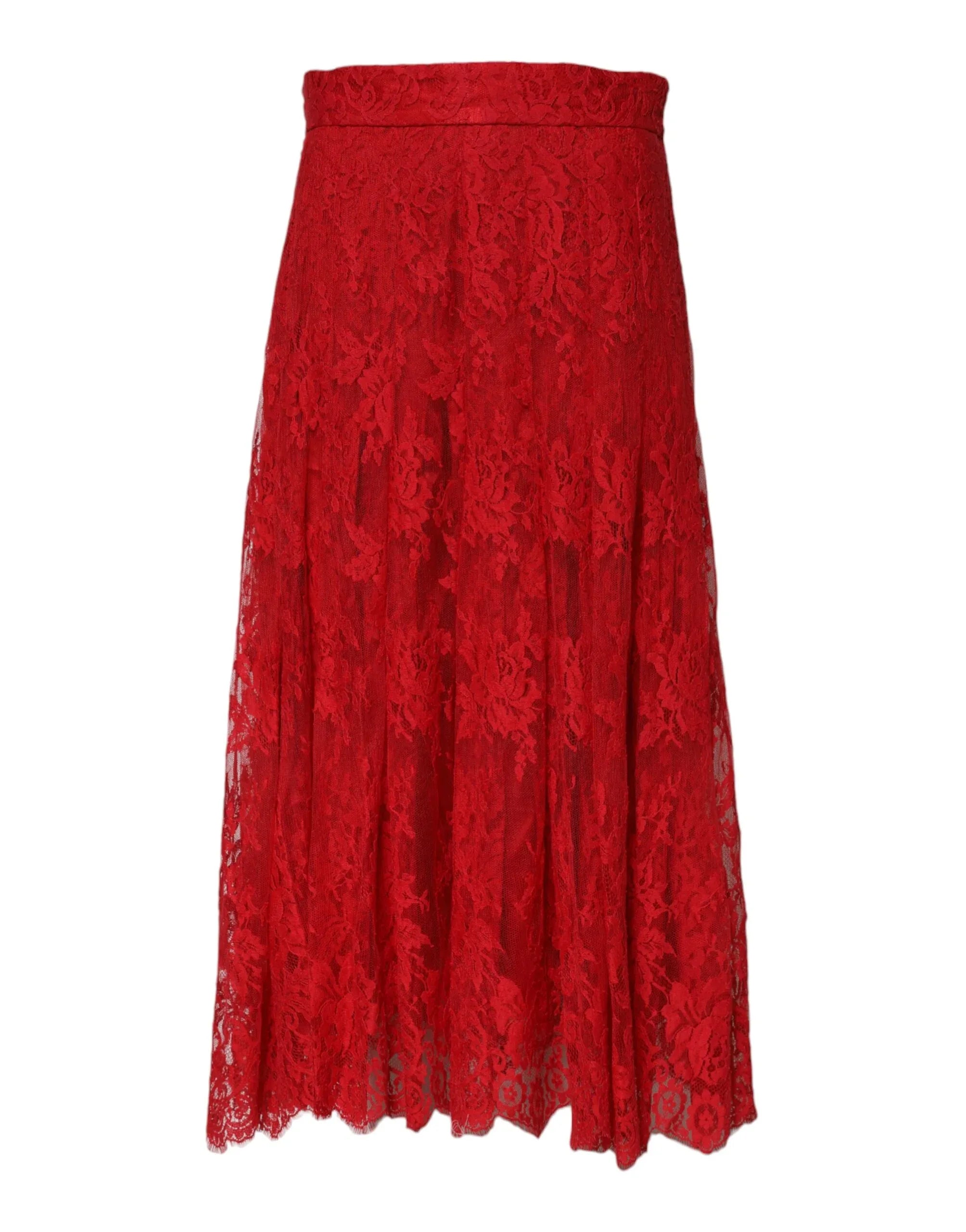 Dolce & Gabbana Red Cotton Floral Lace A-line Long Maxi Skirt - Zeiniez