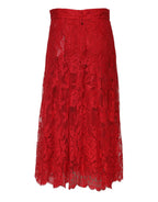 Dolce & Gabbana Red Cotton Floral Lace A-line Long Maxi Skirt - Zeiniez