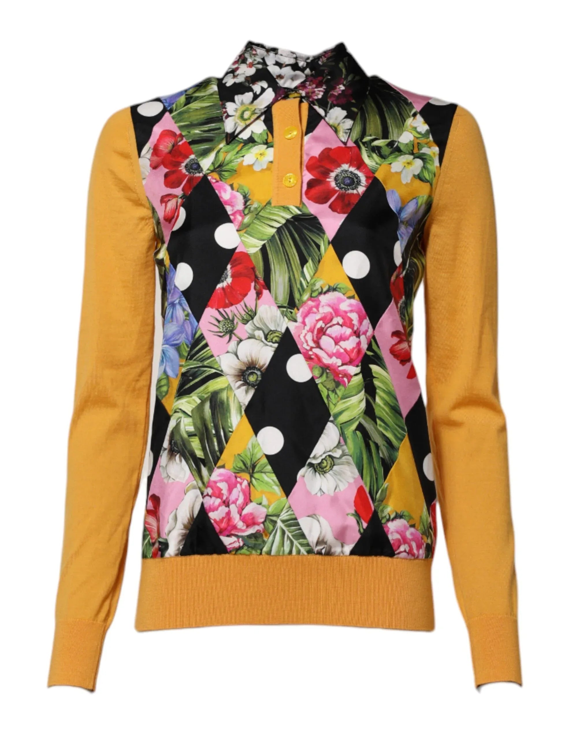 Dolce & Gabbana Multicolor Floral Long Sleeves Polo Top - Zeiniez