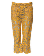 Dolce & Gabbana Yellow Floral Lace Mid Waist Capri Pants - Zeiniez