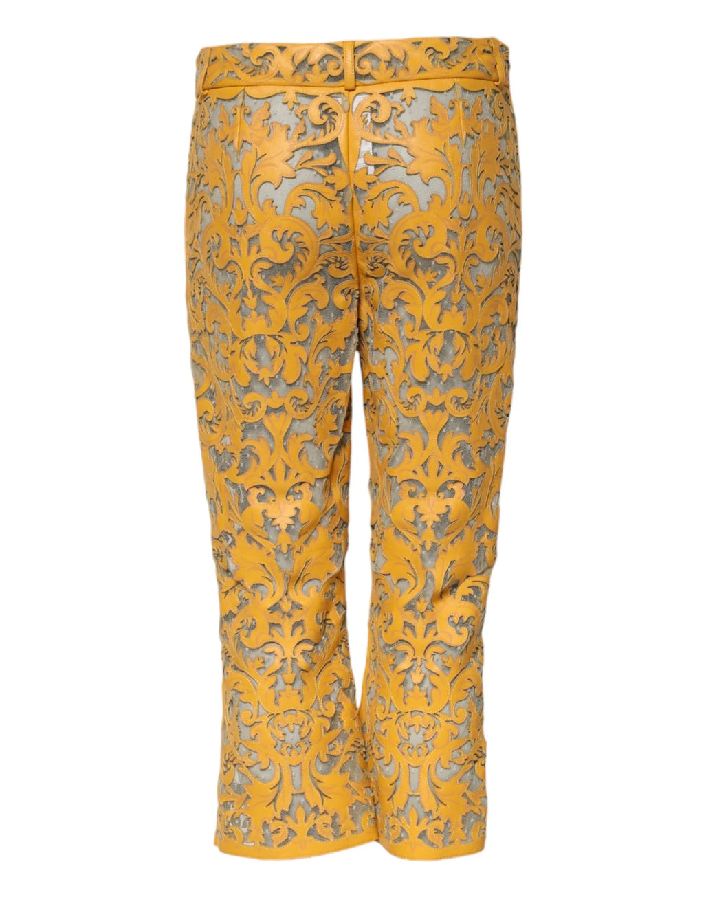 Dolce & Gabbana Yellow Floral Lace Mid Waist Capri Pants - Zeiniez