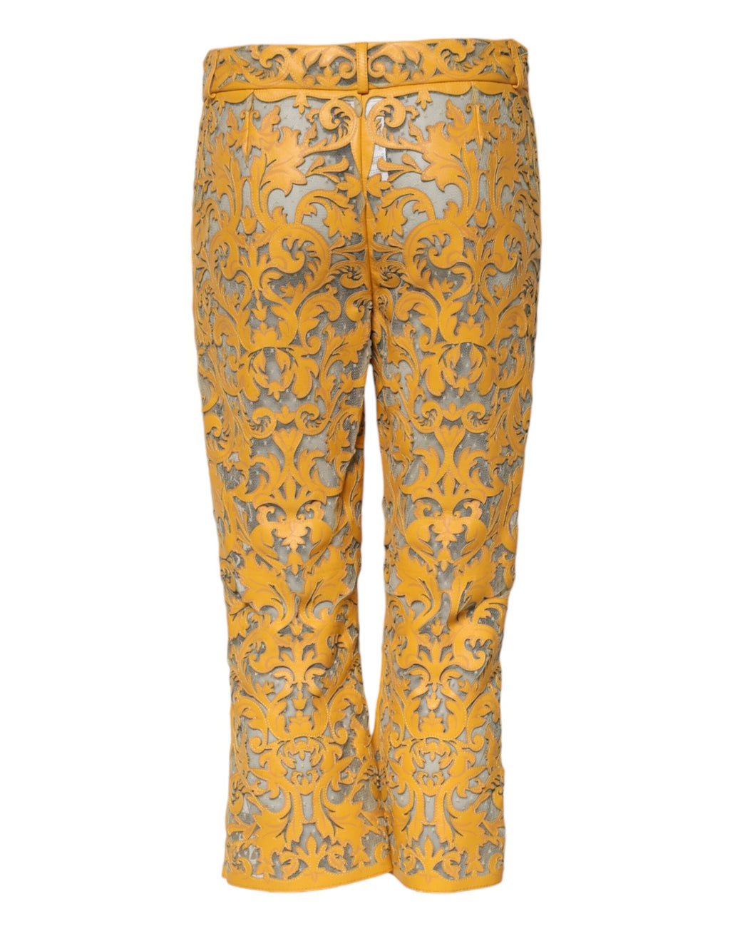 Dolce & Gabbana Yellow Floral Lace Mid Waist Capri Pants