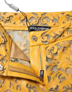 Dolce & Gabbana Yellow Floral Lace Mid Waist Capri Pants - Zeiniez