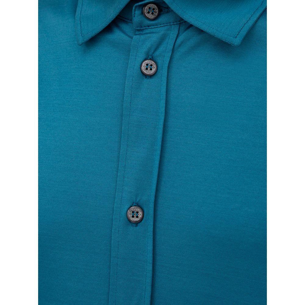 Canali Blue Cotton Shortsleeve Shirt - Zeiniez