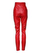 Dolce & Gabbana Red Viscose High Waist Tapered Trouser Pants - Zeiniez
