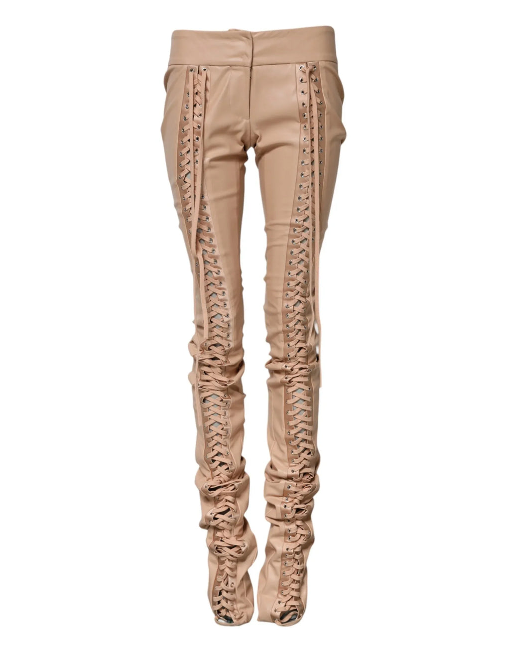Dolce & Gabbana Beige Lace Details Mid Waist Skinny Pants - Zeiniez