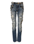 Dolce & Gabbana Blue Embellished Tattered SkinnyDenim Jeans - Zeiniez