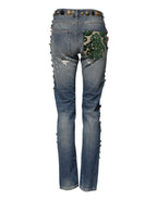 Dolce & Gabbana Blue Embellished Tattered SkinnyDenim Jeans - Zeiniez