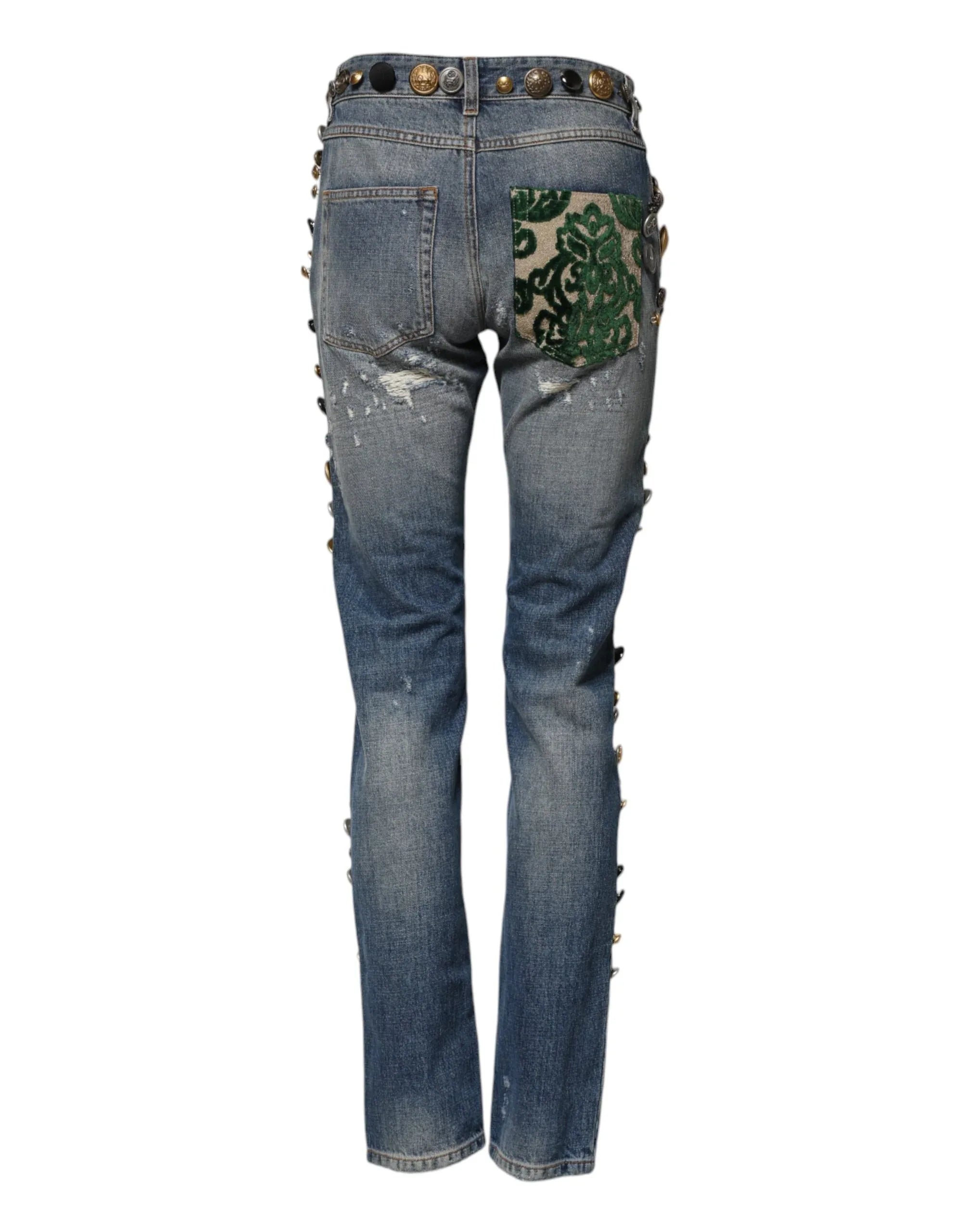 Dolce & Gabbana Blue Embellished Tattered SkinnyDenim Jeans - Zeiniez