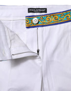 Dolce & Gabbana White Cotton Mid Waist Tapered Trouser Pants - Zeiniez