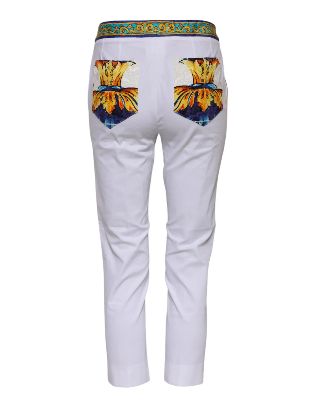 Dolce & Gabbana White Cotton Mid Waist Tapered Trouser Pants - Zeiniez