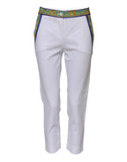Dolce & Gabbana White Cotton Mid Waist Tapered Trouser Pants - Zeiniez