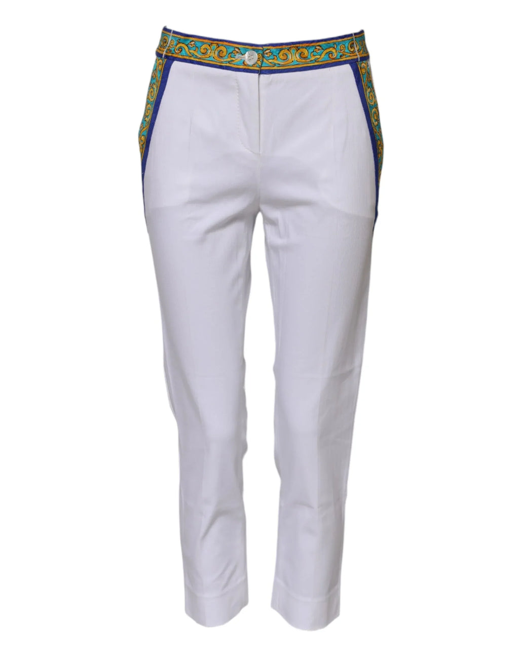 Dolce & Gabbana White Cotton Mid Waist Tapered Trouser Pants - Zeiniez