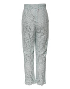 Dolce & Gabbana Mint Green Cotton Floral Lace Trousers Pants - Zeiniez