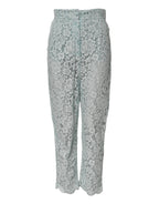 Dolce & Gabbana Mint Green Cotton Floral Lace Trousers Pants - Zeiniez