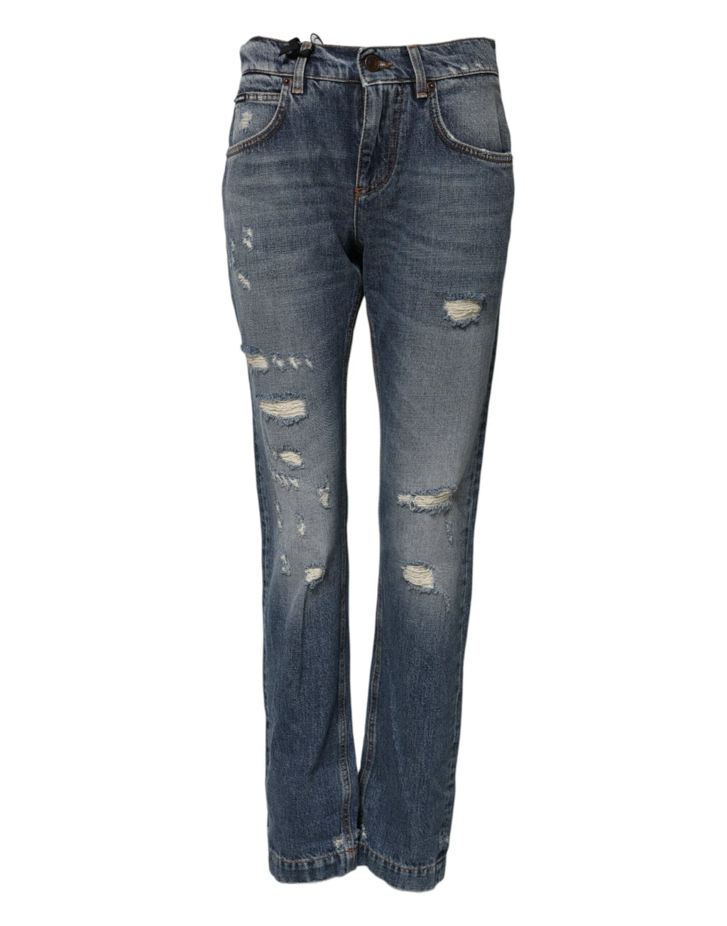 Dolce & Gabbana Blue Cotton Tattered Mid Waist Denim Jeans - Zeiniez