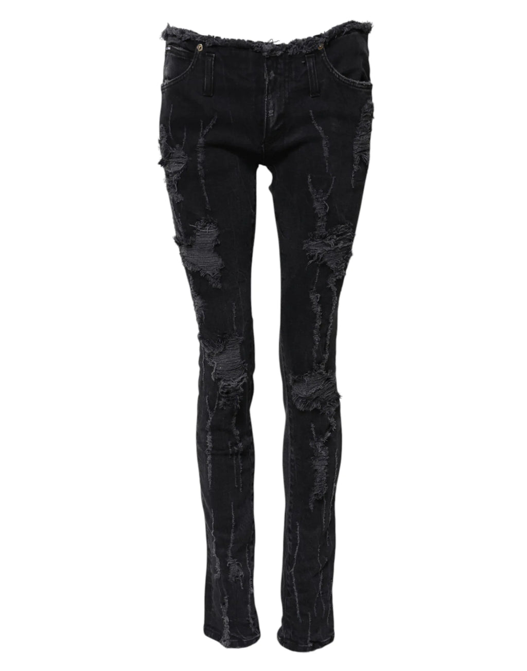 Dolce & Gabbana Black Cotton Tattered Skinny Denim Jeans - Zeiniez