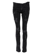 Dolce & Gabbana Black Cotton Tattered Skinny Denim Jeans - Zeiniez