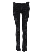 Dolce & Gabbana Black Cotton Tattered Skinny Denim Jeans