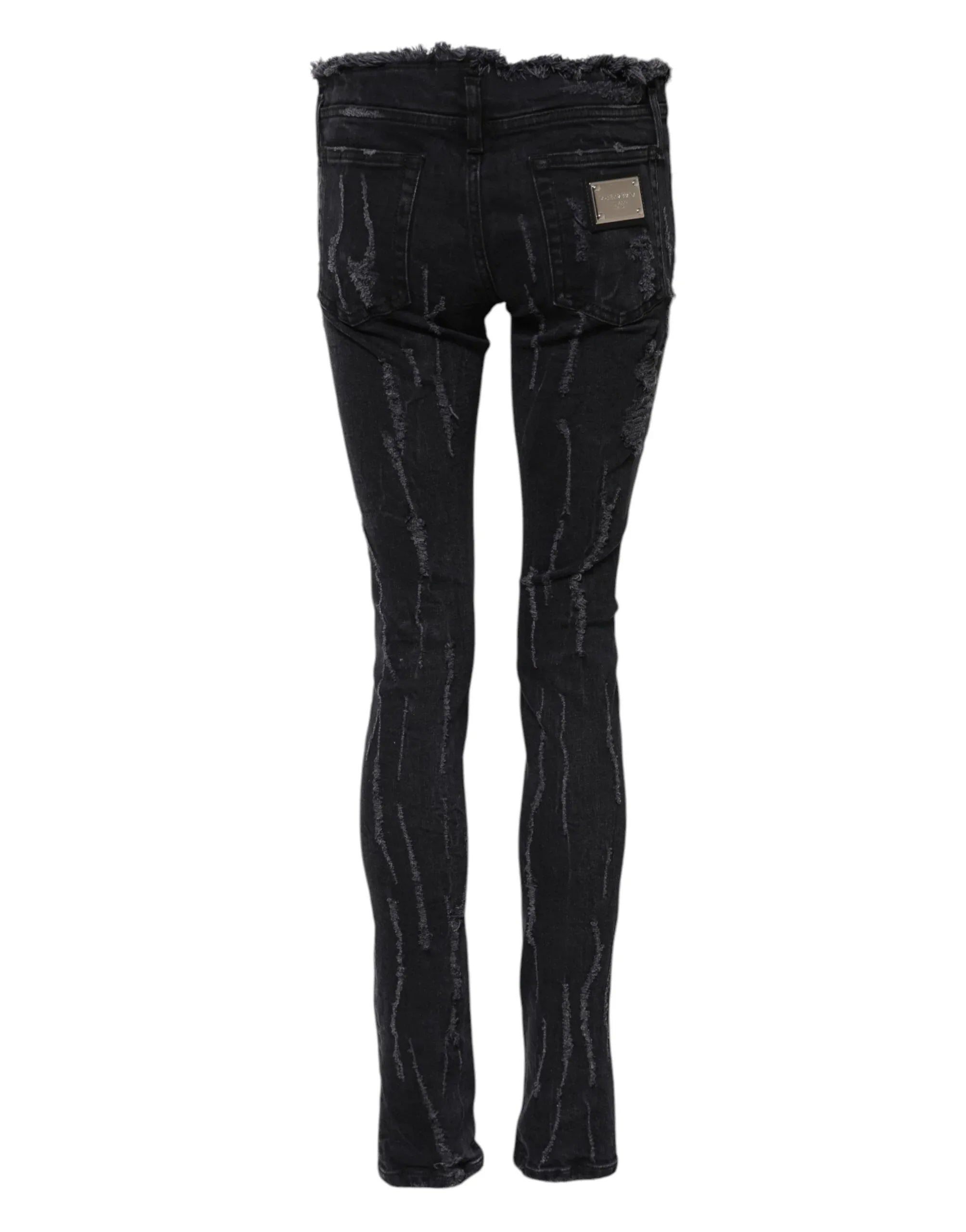 Dolce & Gabbana Black Cotton Tattered Skinny Denim Jeans - Zeiniez