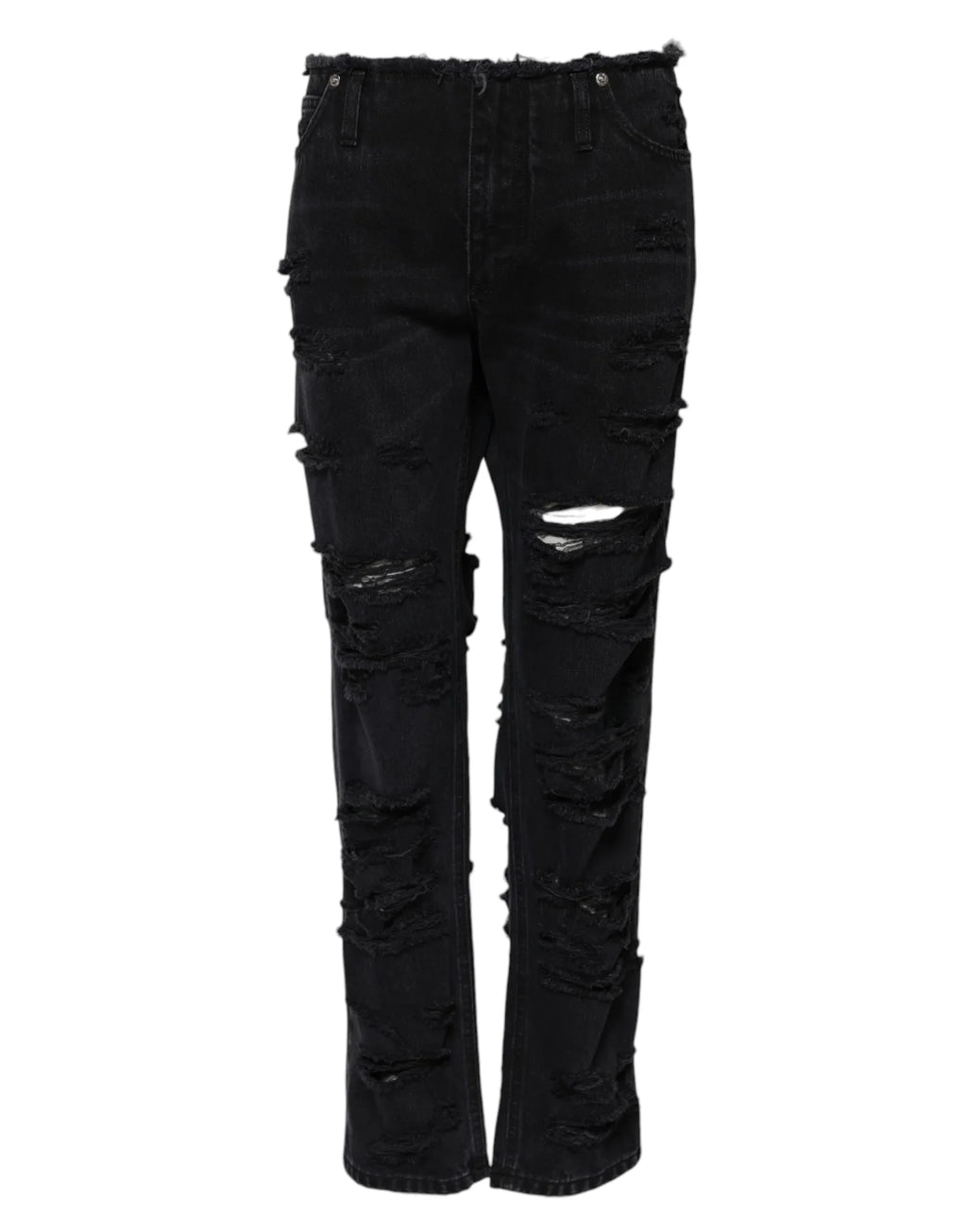 Dolce & Gabbana Black Cotton Tattered Mid Waist Denim Jeans - Zeiniez