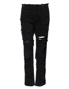 Dolce & Gabbana Black Cotton Tattered Mid Waist Denim Jeans - Zeiniez