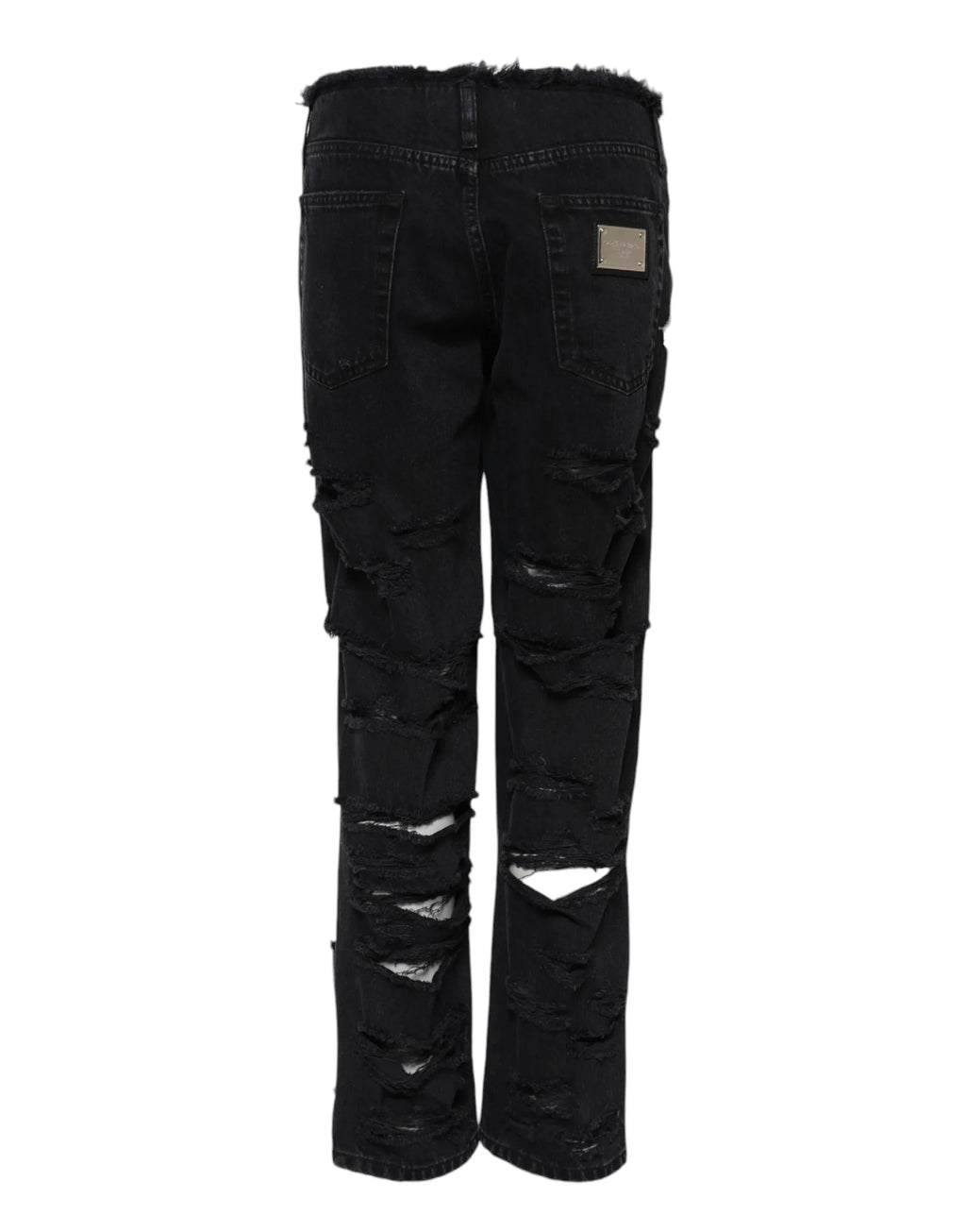 Dolce & Gabbana Black Cotton Tattered Mid Waist Denim Jeans - Zeiniez