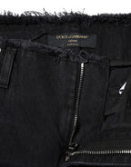 Dolce & Gabbana Black Cotton Tattered Mid Waist Denim Jeans - Zeiniez